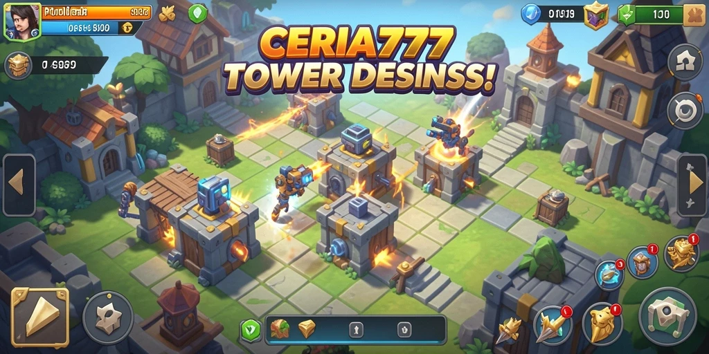 Screenshot CERIA777 menampilkan aksi seru gameplay Tower Defense yang mendebarkan.