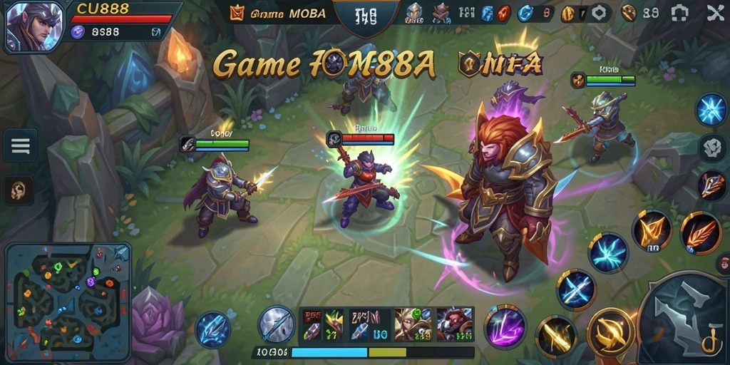 Tangkapan layar dari gameplay seru CU888 game MOBA yang mendebarkan.