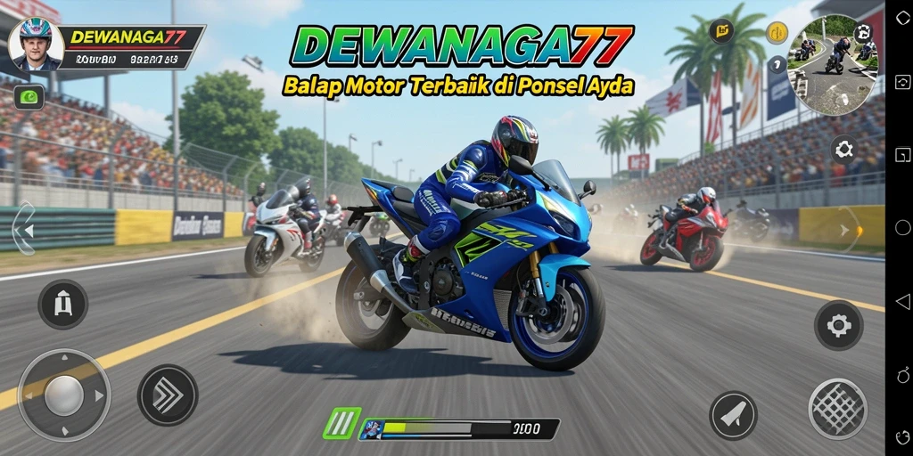 Screenshot DEWANAGA77 menunjukkan aksi balap motor yang seru dan mendebarkan.
