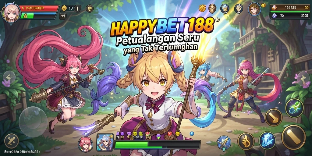 Tampilan gameplay menakjubkan dari HAPPYBET188 dengan karakter anime yang ikonik.
