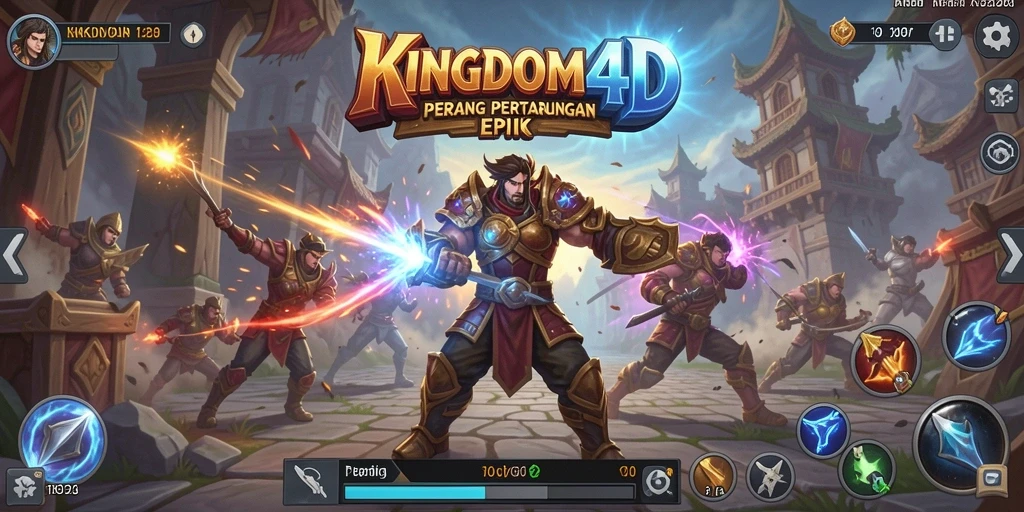 Tampilan gameplay epik dengan pertarungan mendebarkan di KINGDOM4D.
