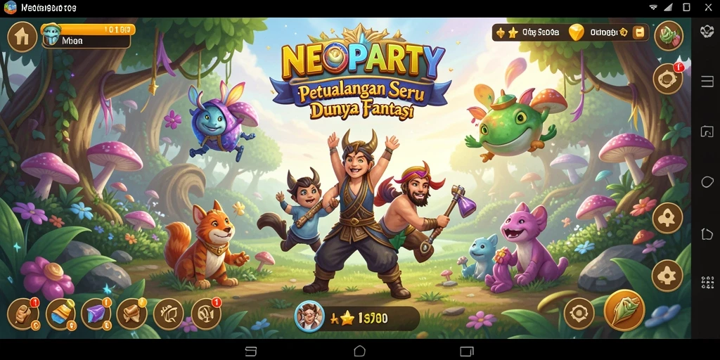Tampilan gameplay NEOPARTY yang memukau saat menjelajahi dunia petualangan.