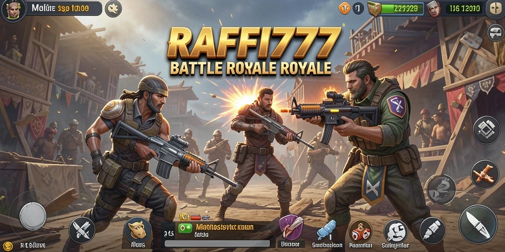Tampilan gameplay intens dan seru dalam RAFFI777 penuhi dengan aksi battle royale.