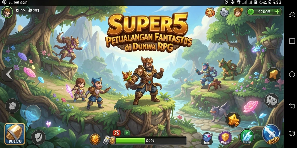 Screenshot gameplay SUPER5 yang menunjukkan pertempuran seru dan karakter yang menarik.